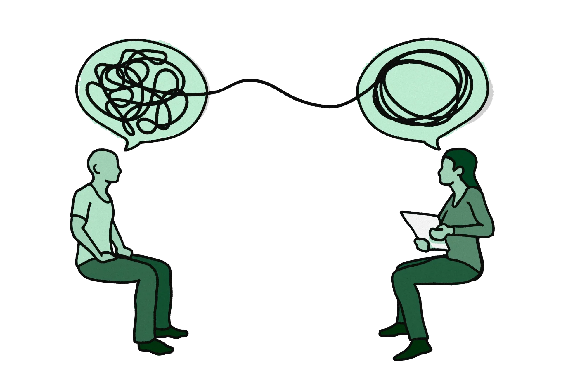 Thought-Bubble-Original-Green Illustration representing thoughts and emotional processing